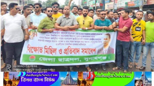 সুনামগঞ্জ জেলা ছাত্রদলের বিক্ষোভ মিছিল,পুলিশের বাধাঁ