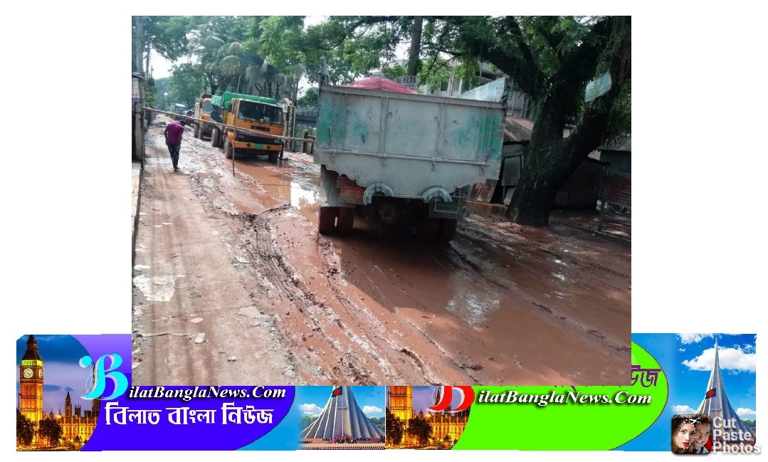 জনদূর্ভোগ চরমে! ছাতক শহরের কোর্টরোড এলাকার সড়কটি যেন মরণফাঁদ,সংস্কারের দাবিতে সড়ক অবরোধ