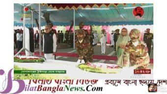 বঙ্গবন্ধুর সমাধিতে রাষ্ট্রপতি ও প্রধানমন্ত্রীর শ্রদ্ধা