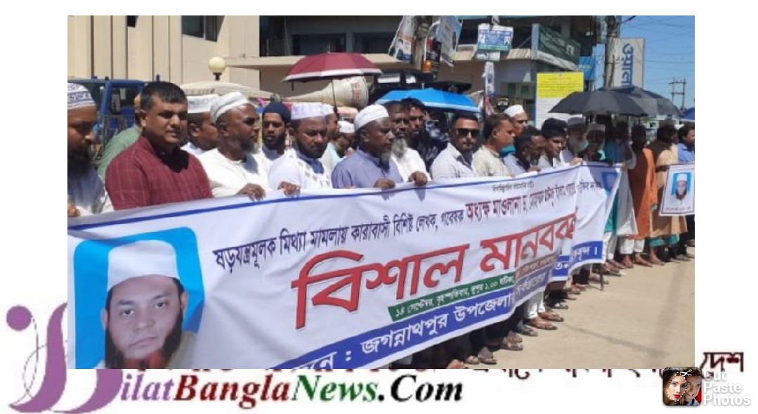 অধ্যক্ষ মঈনুল ইসলাম পারভেজের মুক্তির দাবীতে জগন্নাথপুরে বিশাল মানববন্ধন