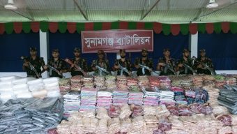 সুনামগঞ্জ সীমান্তে বিজিবির অভিযানে প্রায় আড়াই কোটি টাকার চোরাচালান পণ্য আটক।