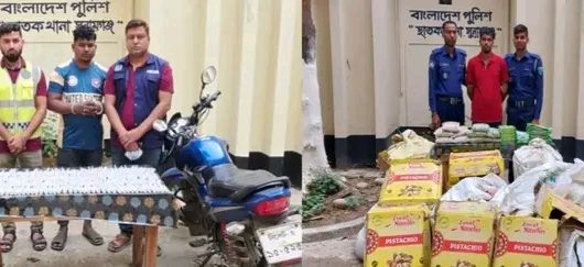 ছাতকে পুলিশের অভিযানে ভারতীয় পন্য সহ দুই চোরাকারবারী আটক