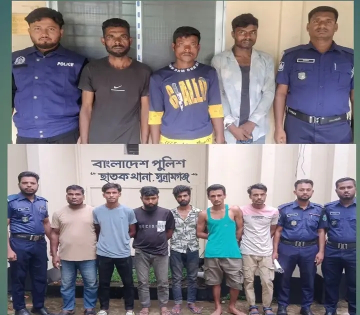 সুনামগঞ্জের ছাতকে পুলিশের পৃথক অভিযানে মাদক-ডাকাতিসহ বিভিন্ন মামলার ৯ জন আসামি গ্রেফতার