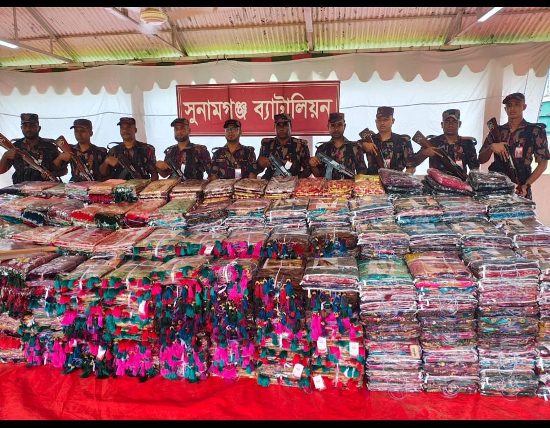সুনামগঞ্জে সাড়ে তিন কোটি টাকার শাড়ী আটক।