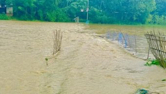 কমলগঞ্জে লাউয়াছড়া গাংয়ের বাঁধ ভেঙে সড়কে পানি, পানিবন্দী ৫ শতাধিক মানুষ